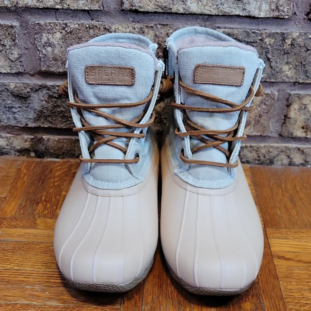 Sperry Women's Saltwater Waterproof Rubber Duck Boots Size 9.5 Beige and Gray